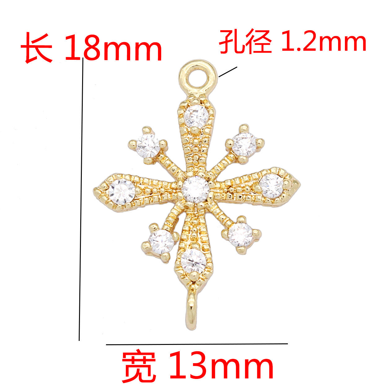 5 connecteur de charme floral de flocon de neige à double boucle orné de strass 14K GF