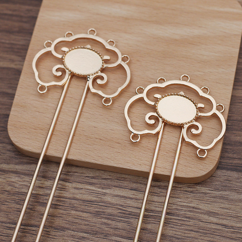 5 Multi boucles filigrane Floral charme cheveux fourchette épingle à cheveux 18KGP 13x18mm ovale Cabochon Base vierge pierre précieuse pièce réglage