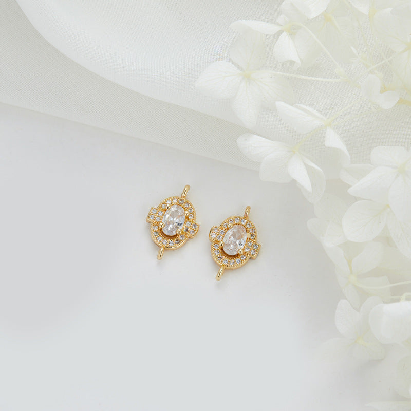 2 Double boucle Floral Cercle Lune Ovale Charme Connecteur Strass Embelli 14K GF