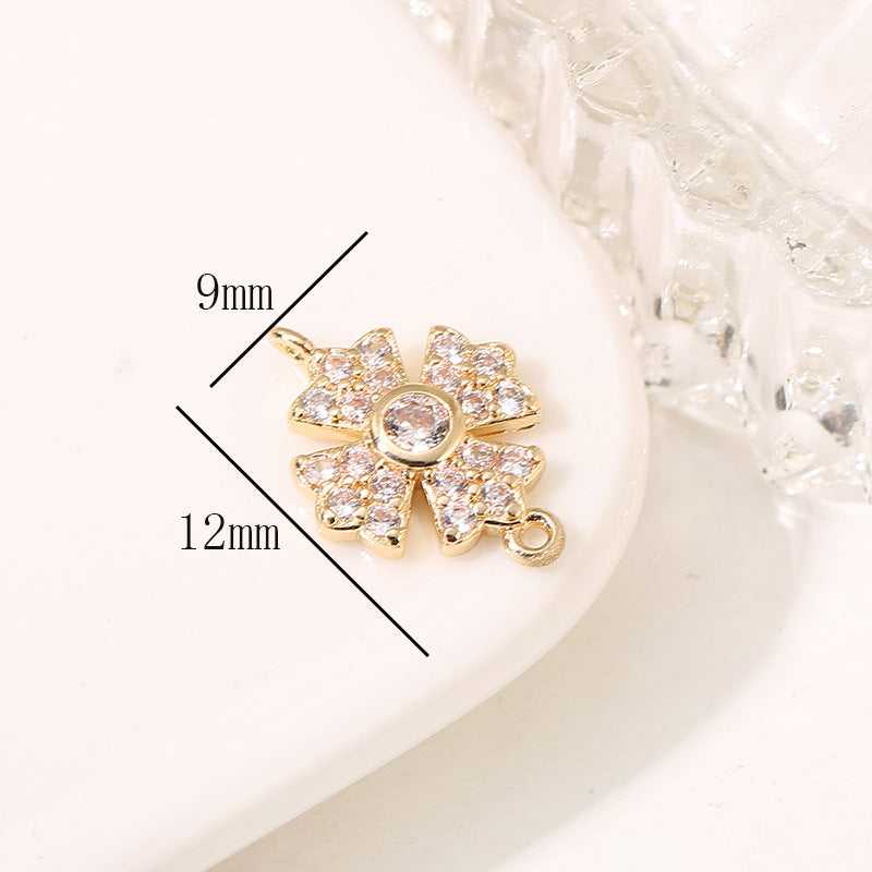 2 Double Looped Floral Snowflake Diamond Olive Charm Connector Rhinestone Embellished 14K GF
