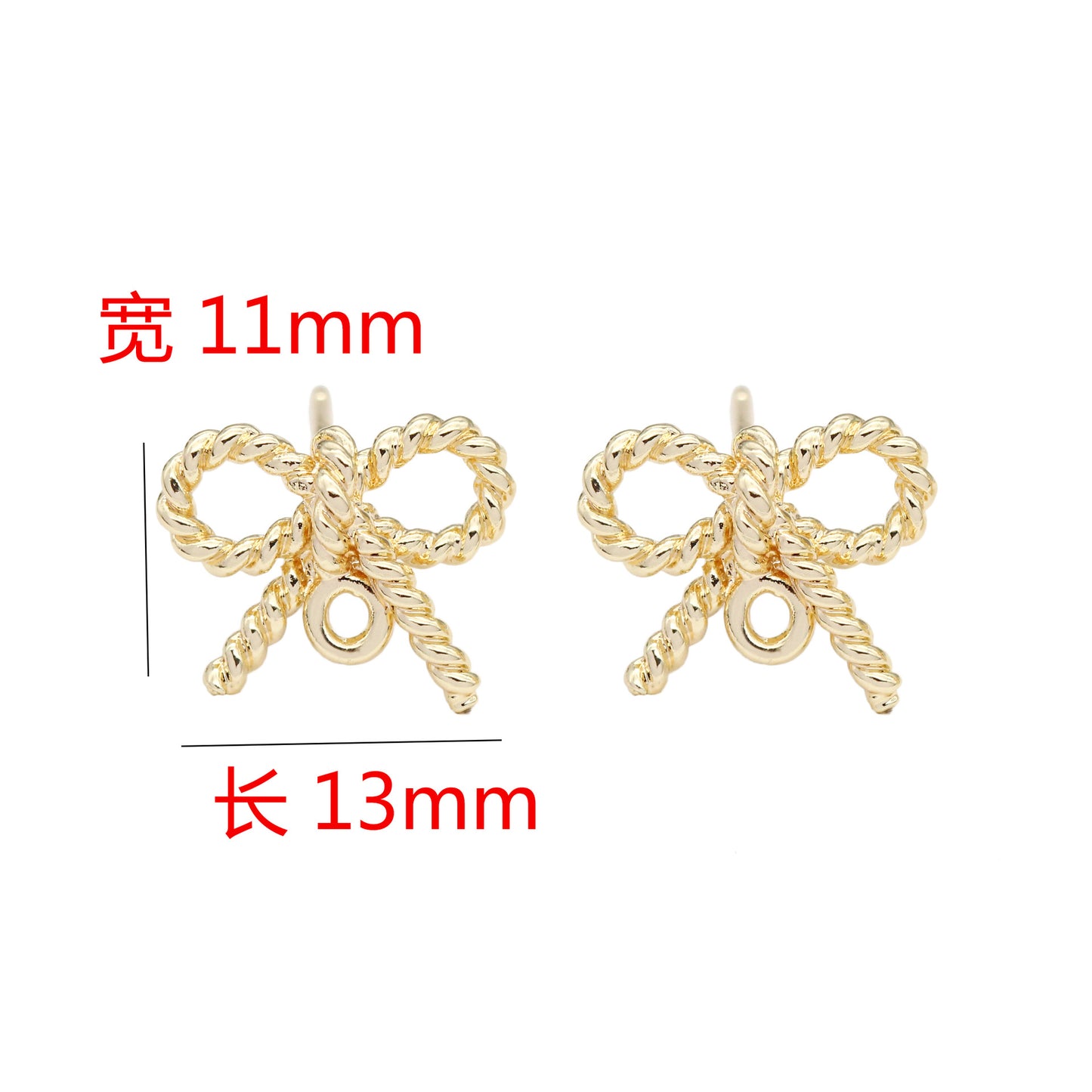 10 Ohrstecker mit Schleife und Öse aus 14-karätigem GF