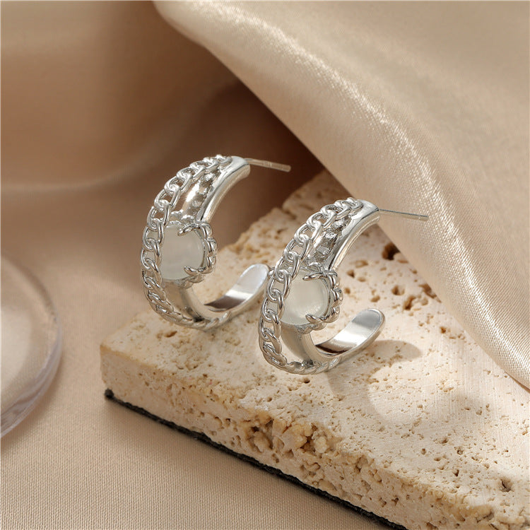 4 boucles d'oreilles à tige en forme de cercle semi-chaîne Flash 14K GF ornées de strass