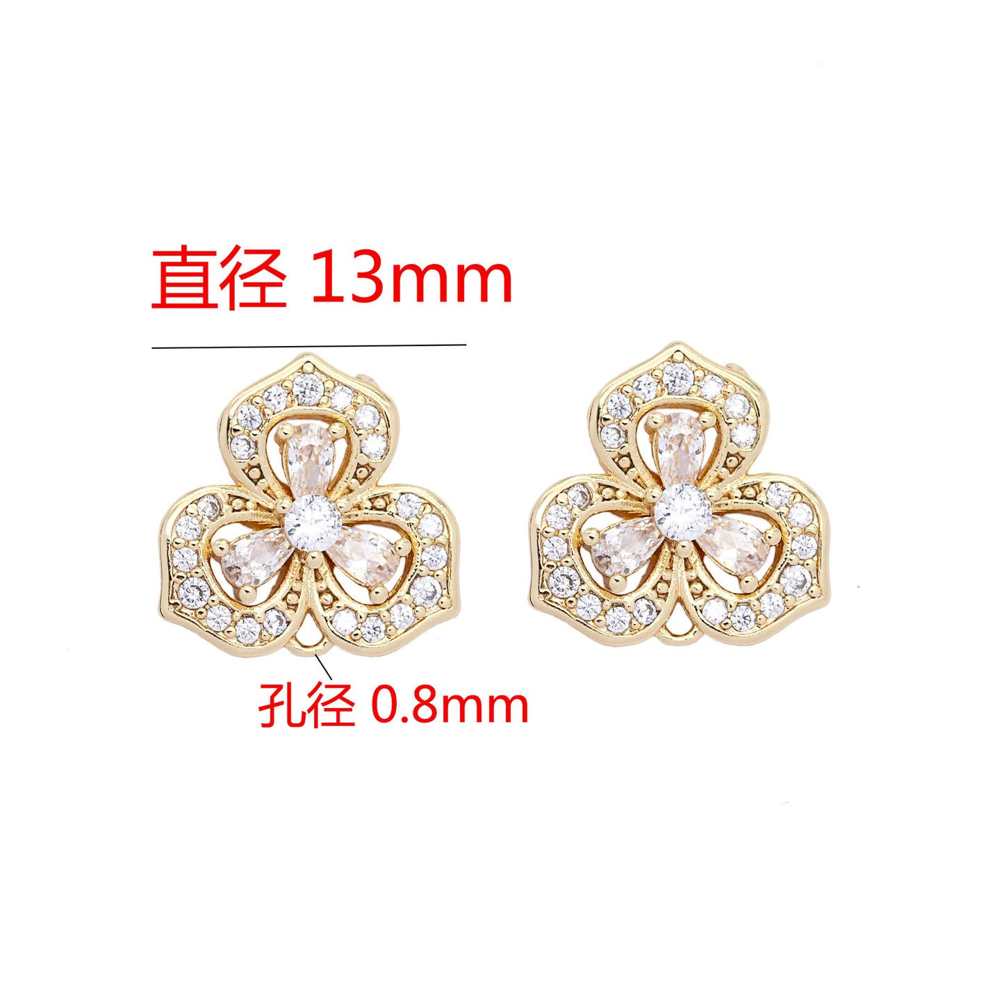 10 doppelt geschlungene, hohle, florale Charm-Verbindungsstücke mit Strasssteinen, verziert aus 14-karätigem GF