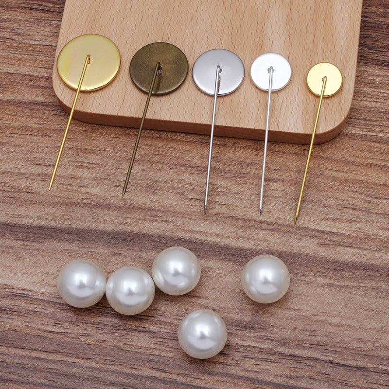 200 Plain Edge Bezel Cup Long Stick Safe Brooch Pin 18KGP 10mm 12mm 14mm 16mm 18mm 20mm Round Cabochon Blank Base Gemstone Piece Setting