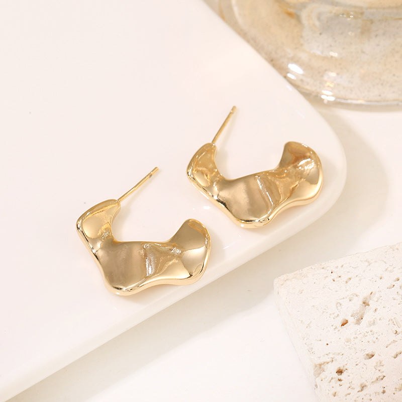 4 Glossy Semi Circle Chunky Stud Earrings 14K GF Earing