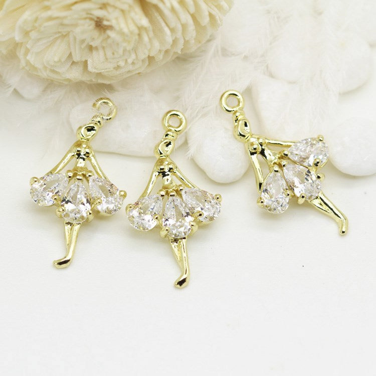 10 pendentif à breloque fille dansante de ballet orné de strass 14K GF