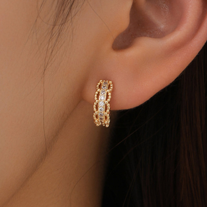 4 boucles d'oreilles créoles en forme de cœur et d'étoile florales ornées de strass 14K GF