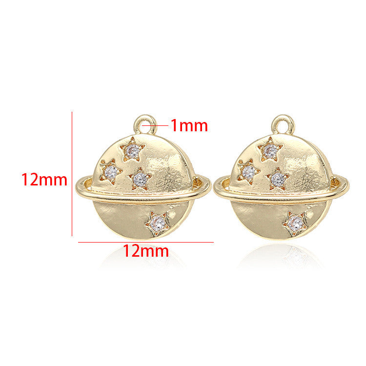 10 Saturn Planet Charm Pendentif Émail Epoxy 14K GF Strass Embelli