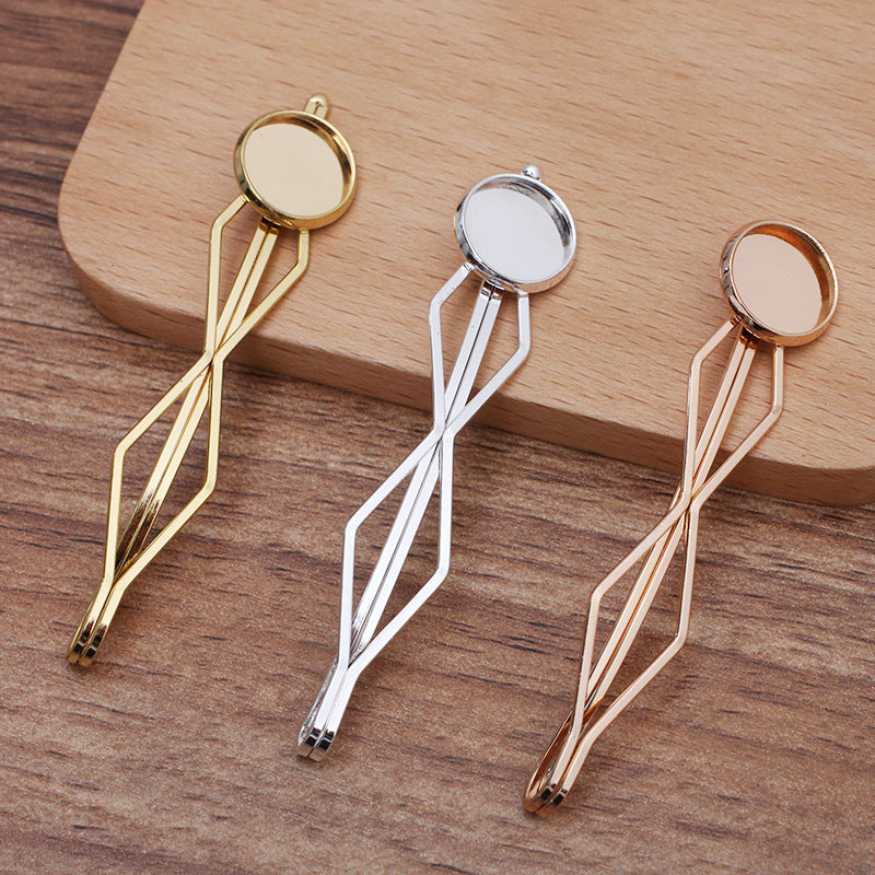 30 Plain Edge Bezel Cup Straight Hair Clip Hairpin 18KGP 12mm Round Cabochon Blank Base Gemstone Piece Setting