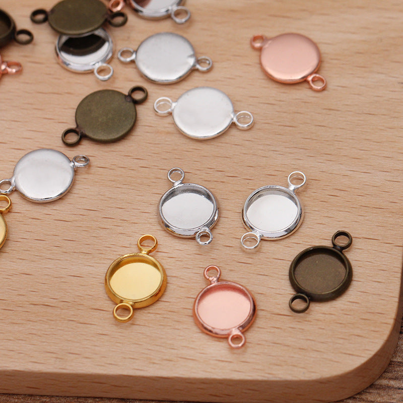 50 Plain Edge Bezel Cup Double Loop Charm Connector 18KGP 8mm 10mm 12mm 14mm 16mm 18mm 20mm 25mm Round Cabochon Blank Base Gemstone Setting