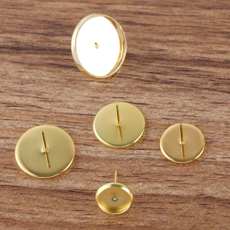 100 Bezel Cup Stud Earrings 18KGP 8mm 10mm 12mm 14mm 16mm Round Cabochon Blank Base Gemstone Setting