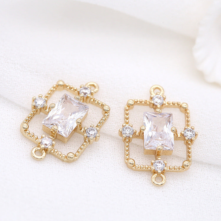 5 pendentifs à breloques rectangulaires, connecteur à double boucle, ornés de strass, 14K GF