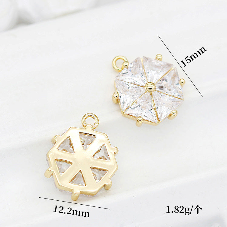 Pendentif à breloque hexagonale étoile olive ronde à 2 diamants orné de strass 14K GF