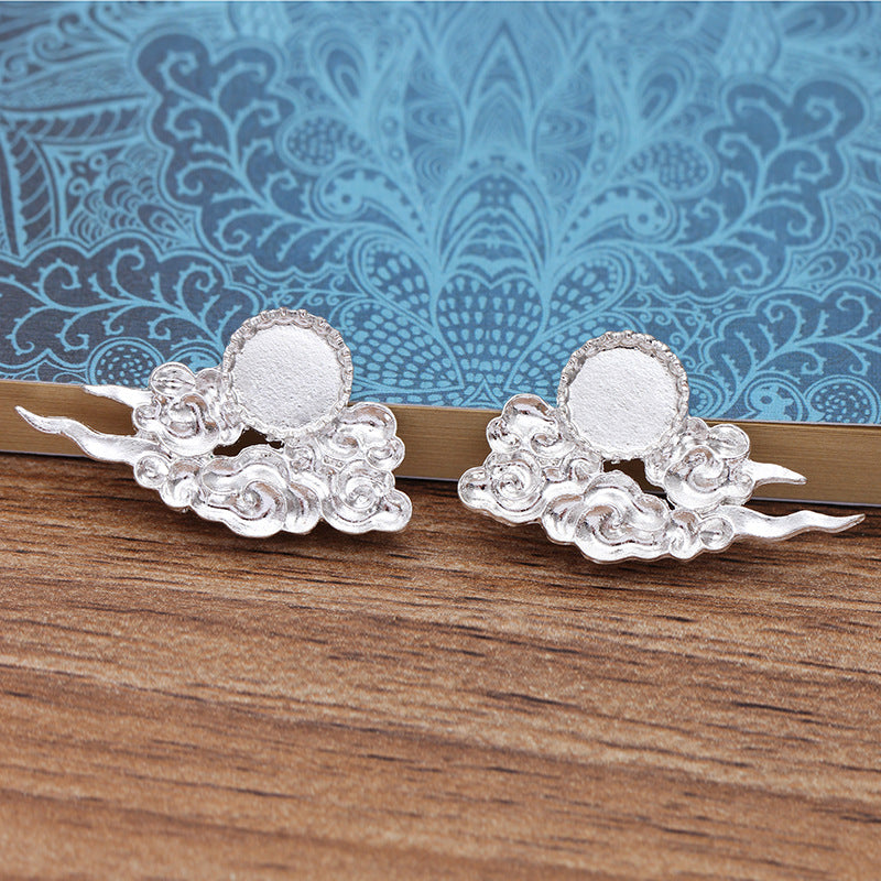 50 Cloud Charm Pendant 18KGP 10mm Round Cabochon Blank Base Gemstone Piece Setting