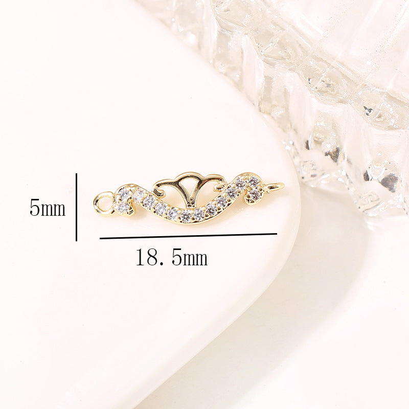 2 Double Looped Floral Snowflake Diamond Olive Charm Connector Rhinestone Embellished 14K GF