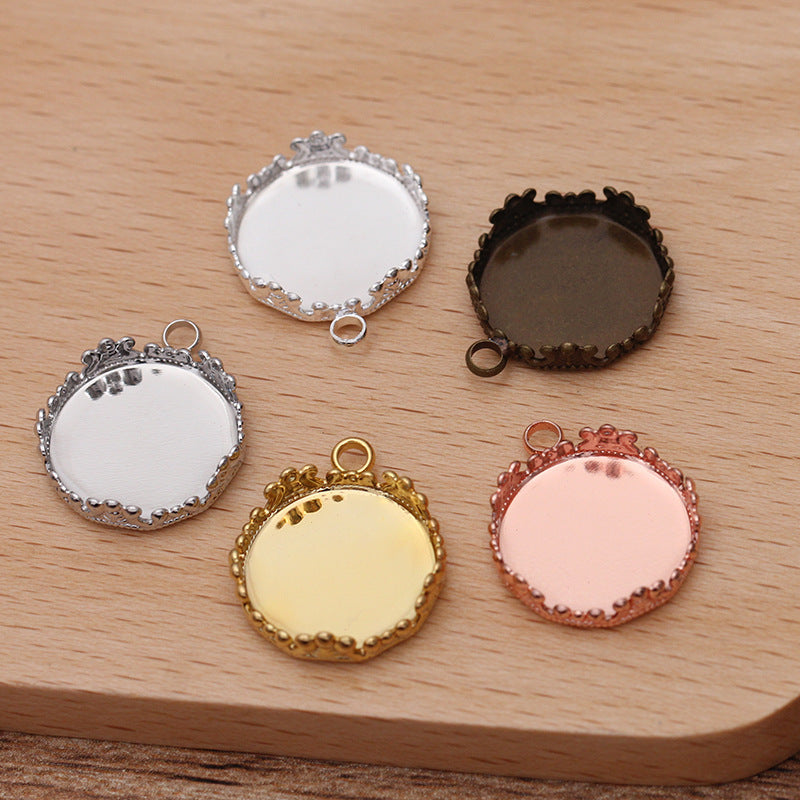 50 pendentif à breloque de tasse de lunette de bord de couronne 18KGP 12mm 15mm 20mm 25mm cabochon rond Base vierge réglage de pierres précieuses