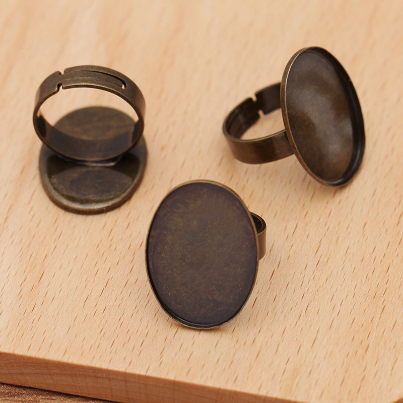 Bague ouvrante en Bronze plaqué argent, 100 pièces, cabochon ovale 18x25mm, Base vierge, sertissage de pierres précieuses
