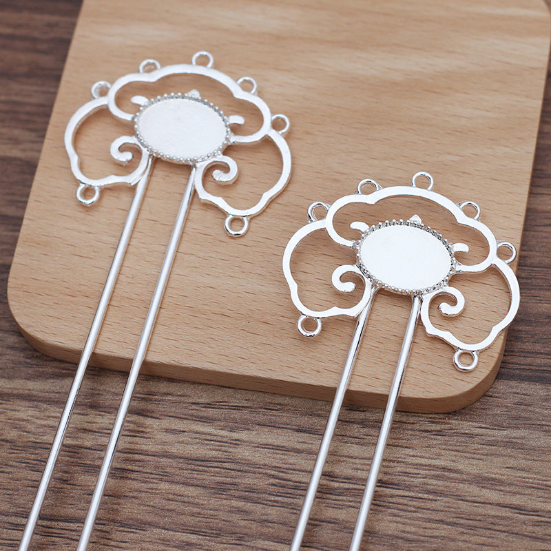 5 Multi boucles filigrane Floral charme cheveux fourchette épingle à cheveux 18KGP 13x18mm ovale Cabochon Base vierge pierre précieuse pièce réglage