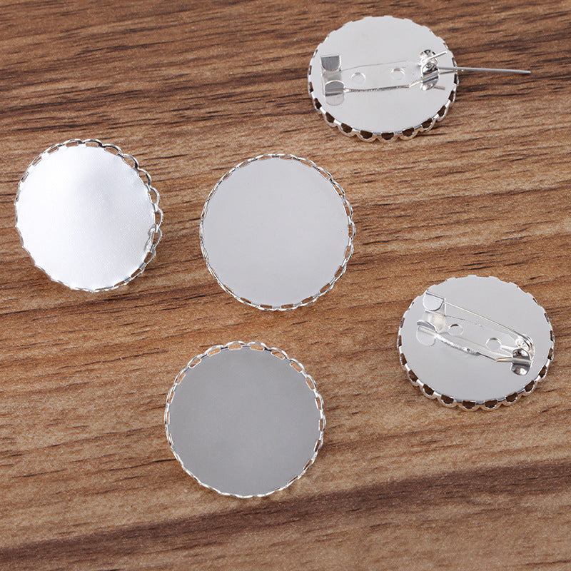 50 Scallop Edge Safe Brooch 18KGP 25mm Round Cabochon Blank Base Gemstone Setting