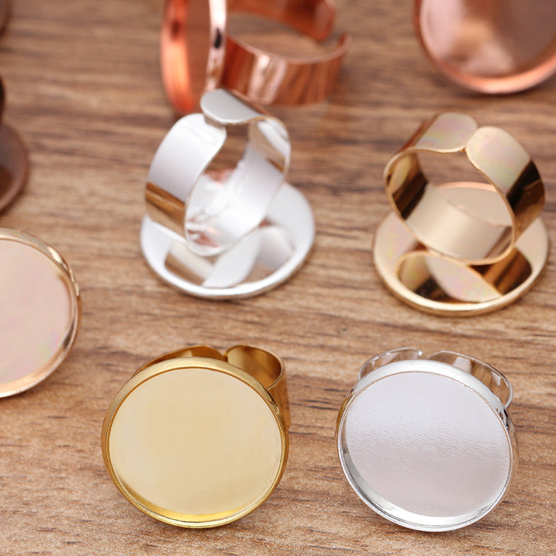 200 Plain Bezel Cup Open Circle Ring 18KGP 16mm 18mm 20mm Round Cabochon Blank Base Gemstone Setting