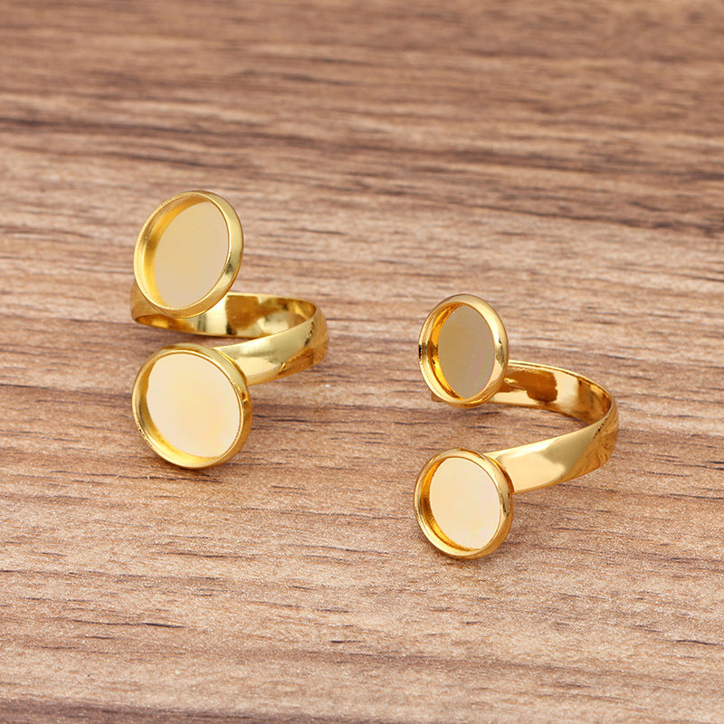 20 bague de cercle ouvert de tasse de lunette 18KGP 10mm 12mm Double cabochon rond Base vierge réglage de pierres précieuses