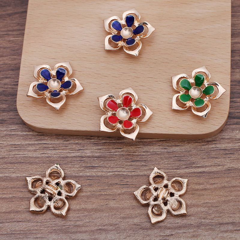 50 Enamel Epoxy Floral Charm Hair String Buckle 18KGP 10mm Round Bead Blank Gemstone Beads Setting