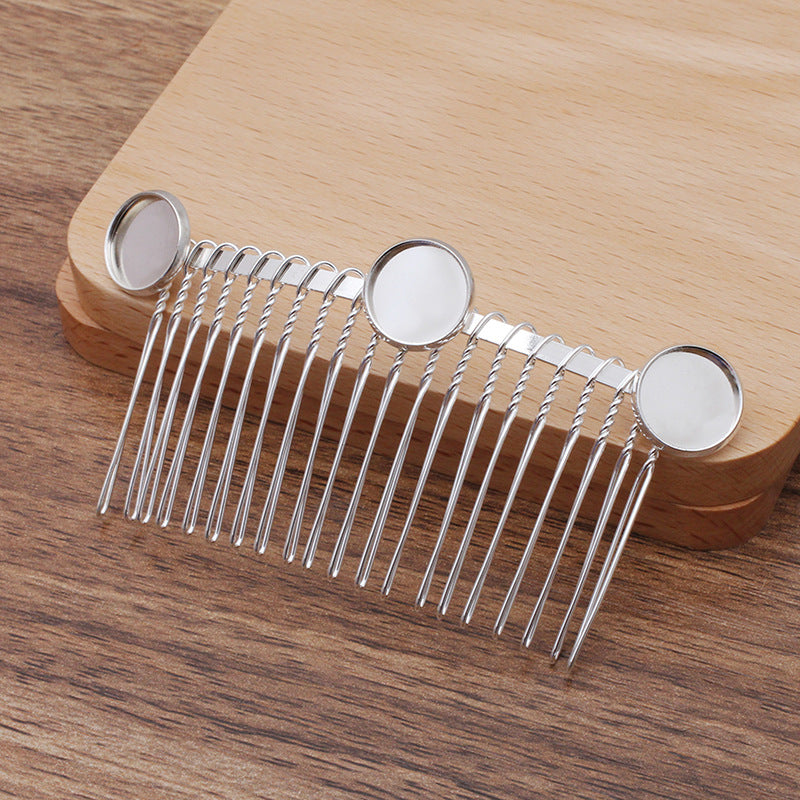 10 trois bords unis lunette coupe cheveux fourchette peigne épingle à cheveux 18KGP 12mm rond Cabochon Base vierge pierre précieuse pièce réglage