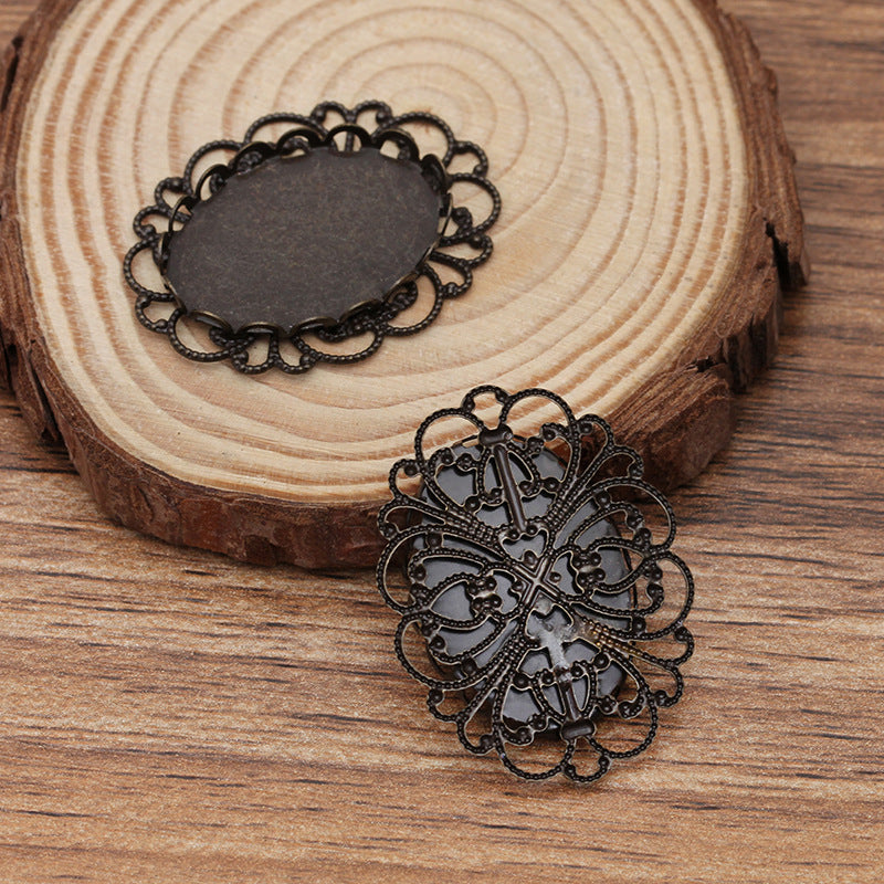 20 filigrane bord festonné lunette tasse charme dos plat paramètres 18KGP 18x25mm ovale Cabochon strass Zircon pierre précieuse Base vierge