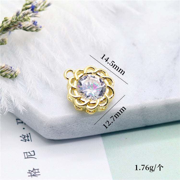 Pendentif à breloque hexagonale étoile olive ronde à 2 diamants orné de strass 14K GF