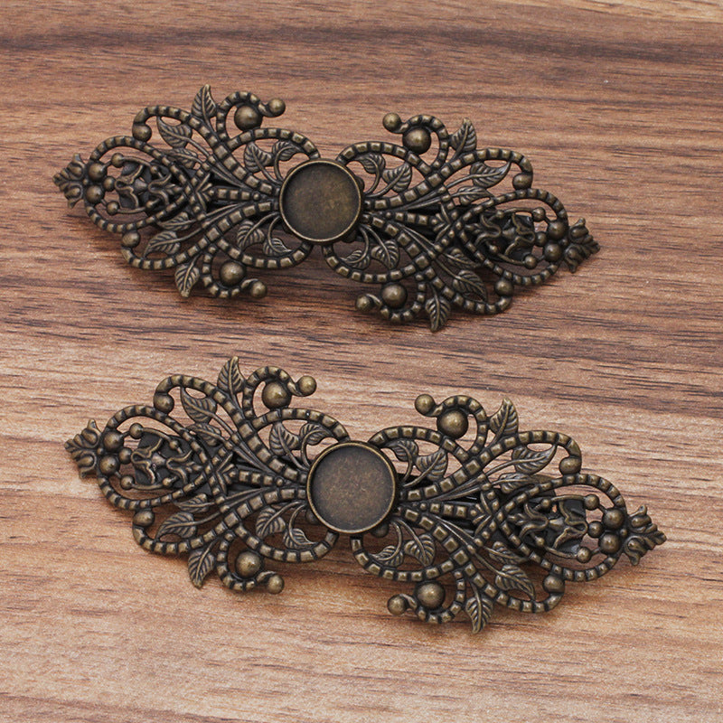 100 filigrane Floral lunette coupe Snap Clip pince à cheveux 18KGP 12mm cabochon rond Base vierge réglage de pierres précieuses