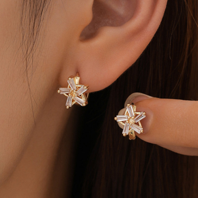 4 boucles d'oreilles créoles en forme de cœur et d'étoile florales ornées de strass 14K GF