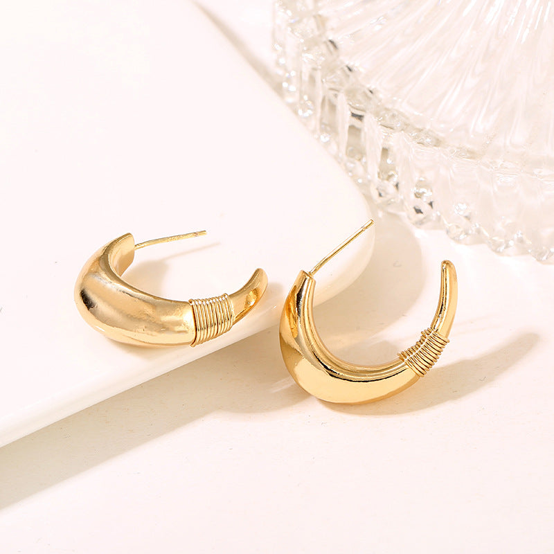 4 Glossy Semi Circle Chunky Stud Earrings 14K GF Earing