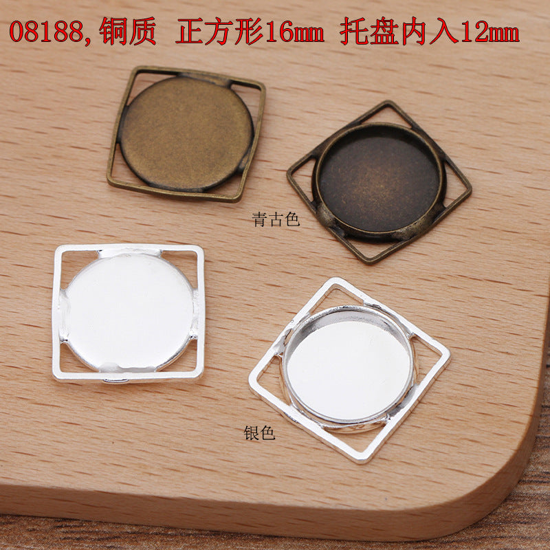 200 Eye Triangle Waterdrop Heart Star Floral Square Charm Pendant 18KGP 10mm 12mm 14mm Round Cabochon Blank Base Gemstone Piece Setting