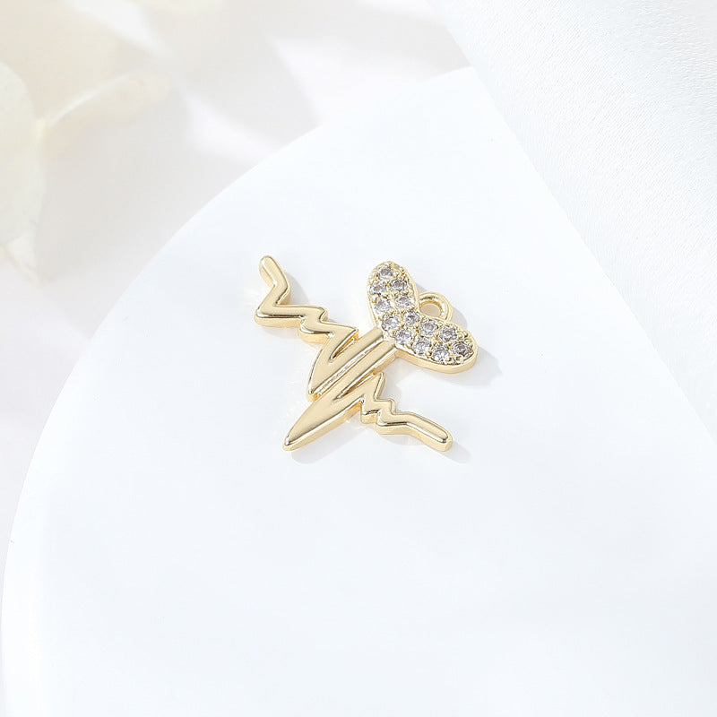 2 Feuilles Étoile Chat Flash Pomme Carré Hexagone Charme Pendentif Strass Embelli 14K GF
