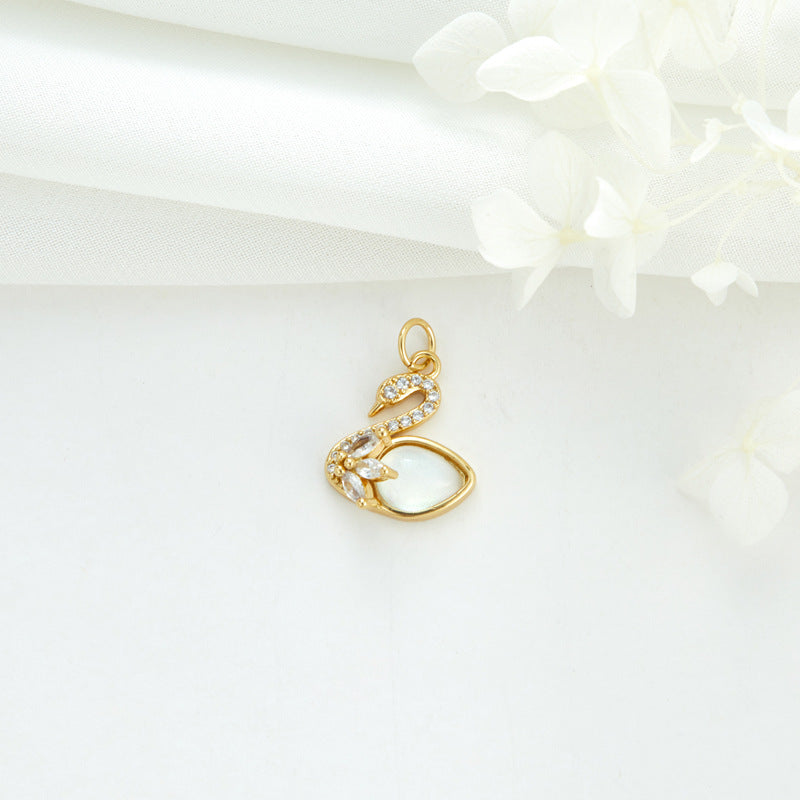 2 Cateye-Steine, Astronaut auf Mond, Rakete, Schwan, Katze, Charm-Anhänger, Harz, Strass, verziert, 14 K GF