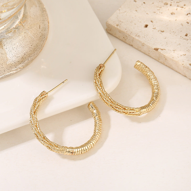 4 Glossy Semi Circle Chunky Stud Earrings 14K GF Earing