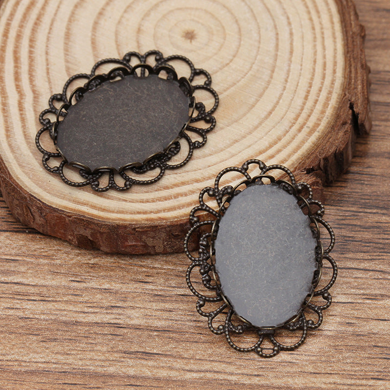 20 filigrane bord festonné lunette tasse charme dos plat paramètres 18KGP 18x25mm ovale Cabochon strass Zircon pierre précieuse Base vierge