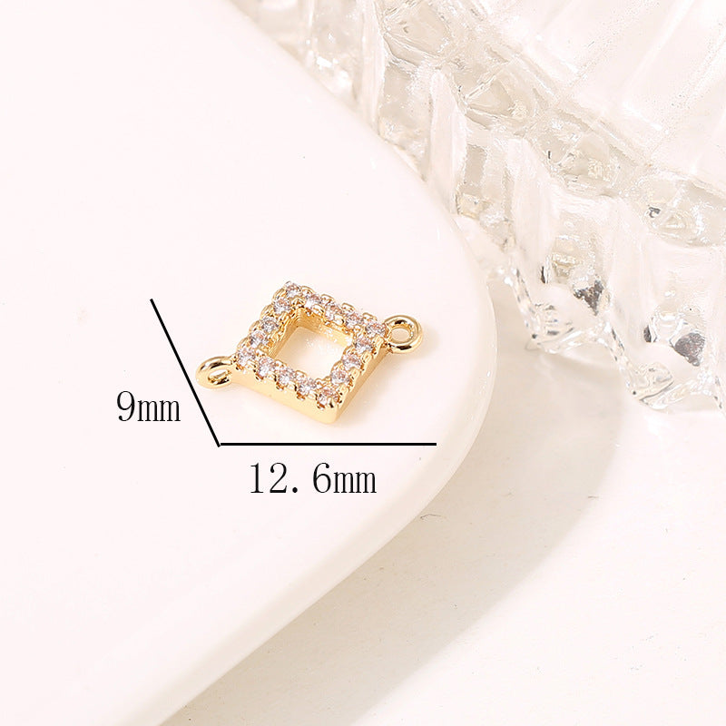 2 Double Looped Floral Snowflake Diamond Olive Charm Connector Rhinestone Embellished 14K GF