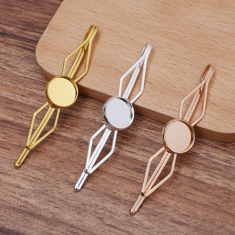 30 Plain Edge Bezel Cup Straight Hair Clip Hairpin 18KGP 12mm Round Cabochon Blank Base Gemstone Piece Setting