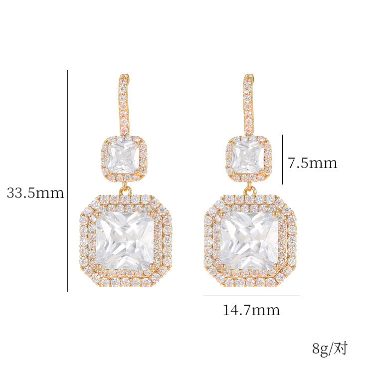 4 boucles d'oreilles à crochet à breloques carrées ornées de strass 14K GF Earing