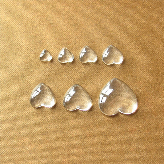 Bulk 50 Heart Clear Glass Cabochon Heart Dome Flat Back Magnify Inserts Transparent Domes 8mm - 62mm
