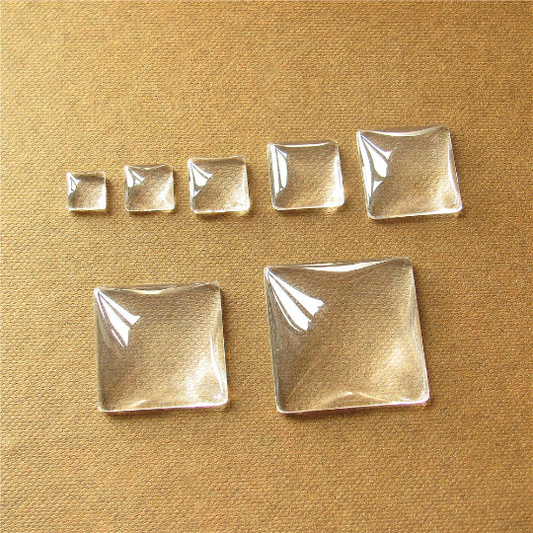 Bulk 50 Square Clear Glass Cabochon Quadrate Dome Flat Back Magnify Inserts Transparent Domes 10mm - 53mm